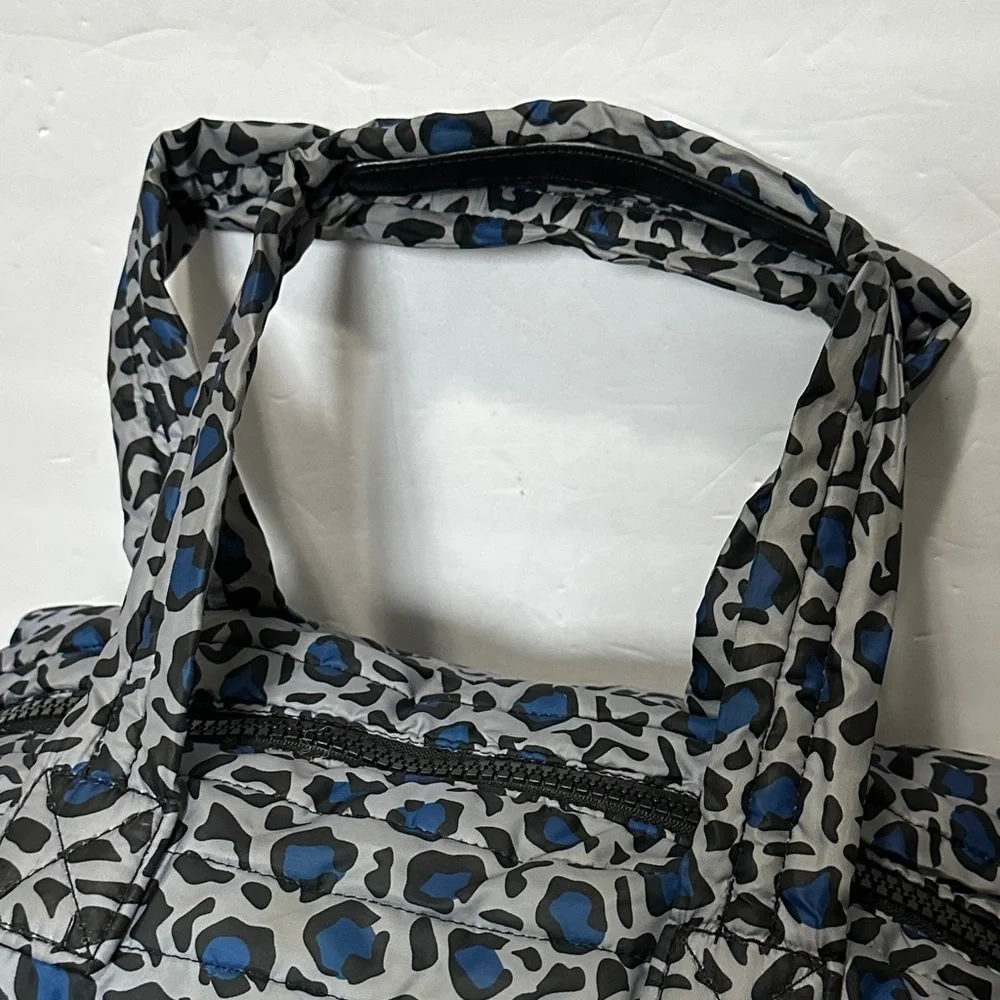 SONDRA ROBERTS Stylish Squared Leopard Print Tote Bag - Gray and Blue EUC